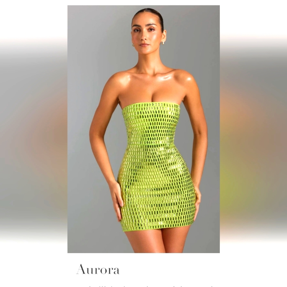 Oh Polly Vibrant Lime Strapless Dress